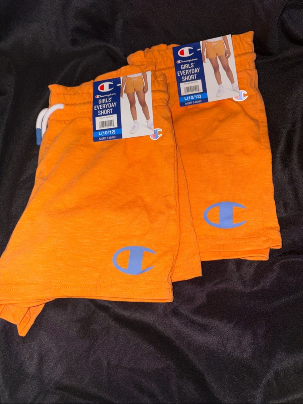 Champion Girls' Everyday Shorts - Orange with Light Blue Logo